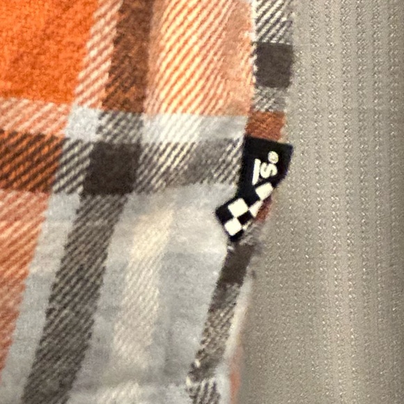 Vans Cropped Button Up Flannel, Size Med Blue/Grey - Picture 3 of 5